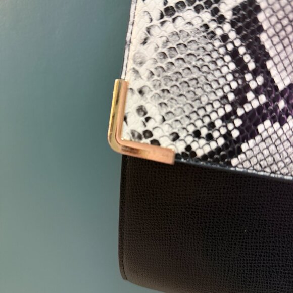 DUNE LONDON Snake Print Flap Bag | Black | Gold V-Clasp - Picture 10 of 15